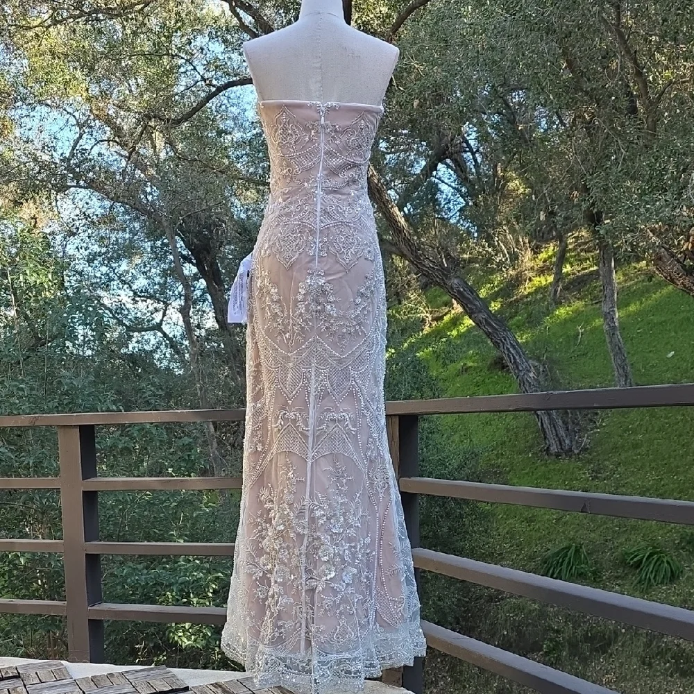 NWT $598 DRESS THE POPULATION SHERIDAN STRAPLESS GOWN DRESS IN WHITE & NUDE SZ S - Picture 6 of 11